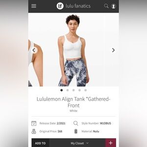 Lululemon Align Tank *Gathered-Front white size 14